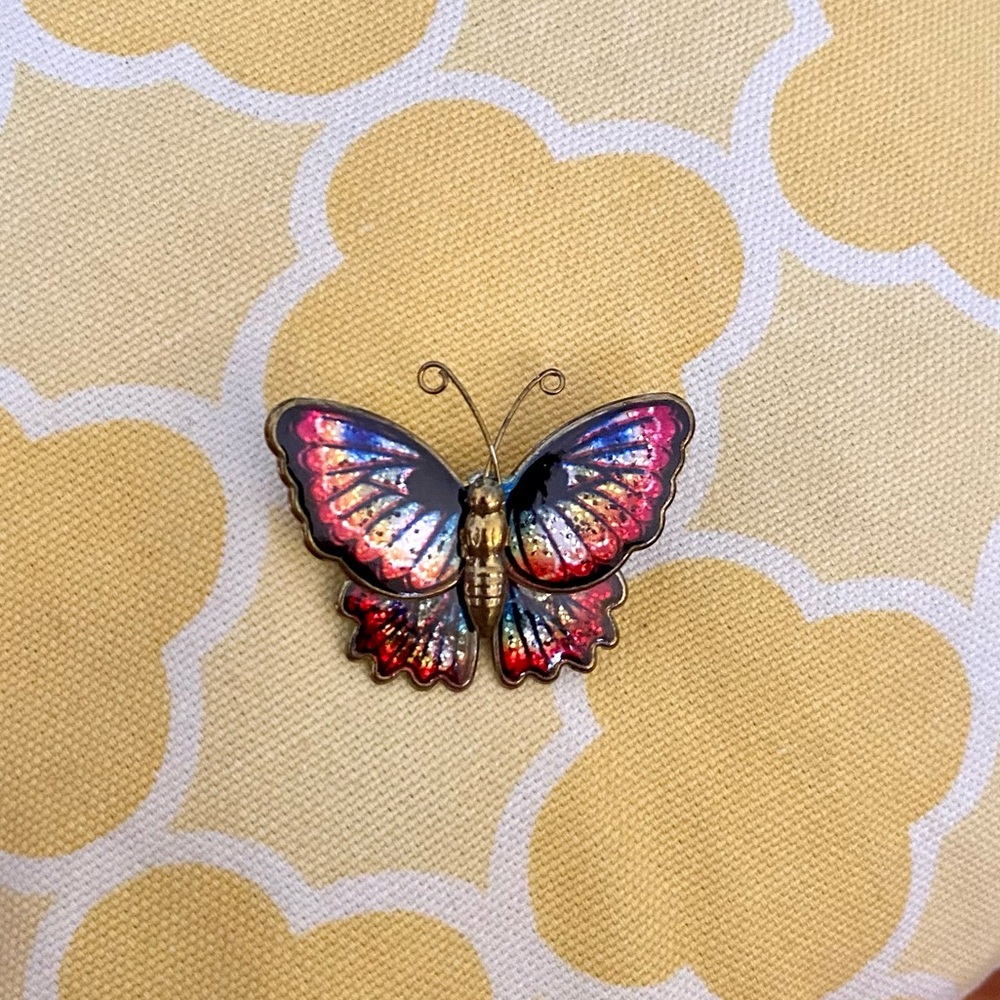 Iridescent Rainbow Butterfly Brooch Pin